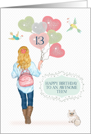 13th Birthday to Awesome Teen Girl with Balloons card