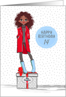 Step Daughter 14th Birthday Stylish African American Girl on Present card