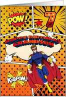 Grandson 7th Birthday Superhero Comic Strip Scene card