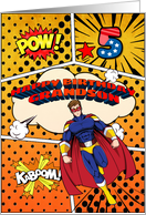 Grandson 5th Birthday Superhero Comic Strip Scene card