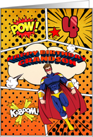 Grandson 4th Birthday Superhero Comic Strip Scene card