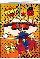 Son 6th Birthday Superhero Comic Strip Scene card