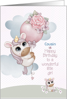 Cousin Little Girl Birthday Greetings with Unicorns card