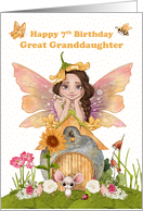 Great Granddaughter 7th Birthday with Pretty Fairy and Friends card