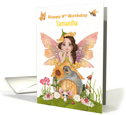Samantha 8th Birthday Custom Name with Pretty Fairy and Friends card