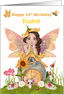 Elizabeth 12th Birthday Custom Name with Pretty Fairy and Friends card