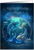 Pisces Birthday with Bold Pisces Zodiac Sign and Constellation card