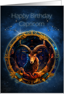 Capricorn Birthday with Bold Capricorn Horned Goat Zodiac Sign card