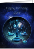 Libra Birthday with Bold Libra Scales Zodiac Sign and Constellation card