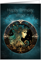 Virgo Birthday with Beautiful Woman Virgo Zodiac Sign and Stars card