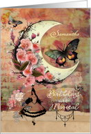 Samantha Custom Name Birthday Pretty Mixed Media Moon and Butterflies card