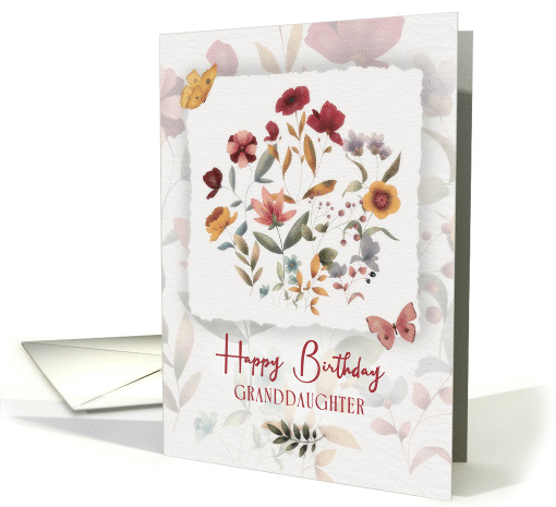 Granddaughter Birthday Wishes Delicate Flowers and Butterfly card
