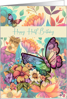 Half Birthday Wishes Beautiful Butterflies and Flowers card