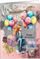 Granddaughter 17th Birthday Teen Girl with Balloons Mixed Media card