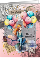 Daughter 12th Birthday Teen Girl with Balloons Mixed Media card