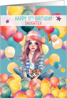 Daughter 11th Birthday Tween Pretty Girl in Balloons card