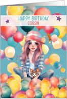 Cousin Birthday Tween Teen Pretty Girl in Balloons card