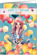 Cousin 10th Birthday Tween Pretty Girl in Balloons card