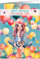 Teen Girl Birthday Pretty Teen Girl in Balloons card