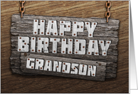 Grandson Birthday Rustic Wood Sign Effect card