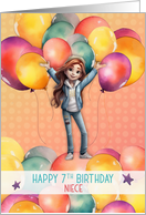 Niece 7th Birthday Young Girl in Balloons card