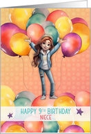 Niece 9th Birthday Young Girl in Balloons card