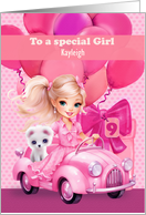 Kayleigh Custom Name 9th Birthday Pretty Little Girl with Puppy card