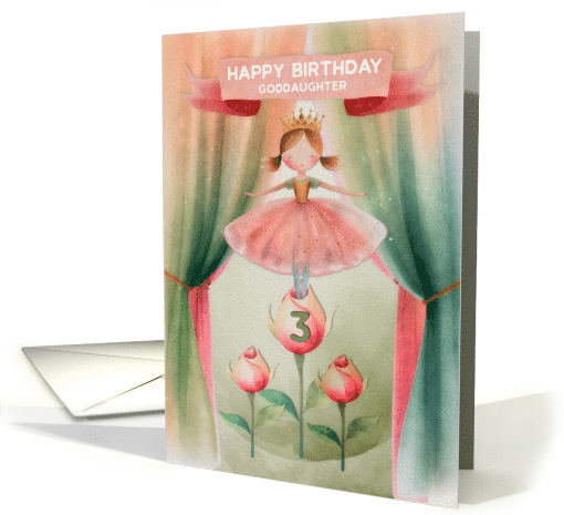 Goddaughter 3th Birthday Ballerina on Stage with Roses card (1799702)