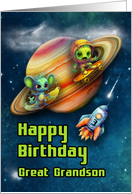 Great Grandson 3rd Birthday Funny Aliens Skateboarding in Space card