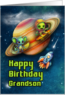 Grandson 5th Birthday Funny Aliens Skateboarding in Space card