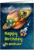Grandson 6th Birthday Funny Aliens Skateboarding in Space card