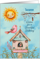 Suzanne Custom Name Birthday Boho Birds and Sun card