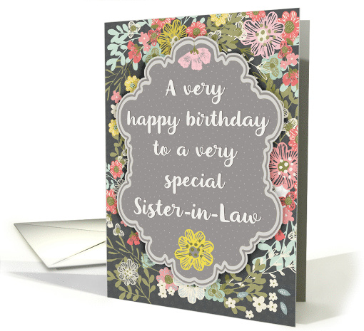 Sister in Law Birthday Pretty Pastel Flowers and Frame card (1836544)
