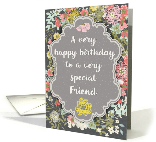 Friend Birthday Pretty Pastel Flowers and Frame card (1836572)