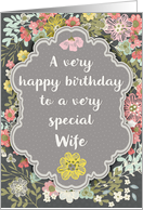 Wife Birthday Pretty Pastel Flowers and Frame card