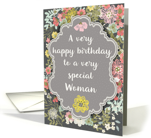 To Her Special Woman Birthday Pretty Pastel Flowers and Frame card