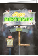 Son 22nd Birthday Birthday Vintage Road Signs at Night card