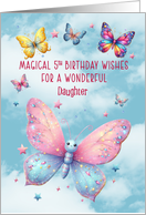 Daughter 5th Birthday Glittery Effect Butterflies and Stars card