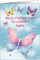 Daughter 7th Birthday Glittery Effect Butterflies and Stars card