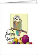 Easter Owl and Colorful Easter Eggs card