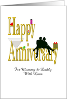 Happy Anniversary Mummy and Daddy Sitting Close Together card