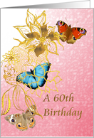 60th Birthday Gold Florals And Colorful Butterflies card