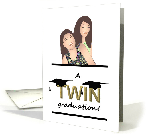 Graduation for Twin Girls Two Graduation Caps on Word Twin card