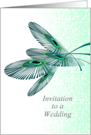 Wedding invitation, peacock feathers in abstract card