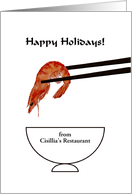 Happy Holidays From Restaurant To Customers Chopsticks Holding Prawn card