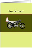 Save The Date Biker Themed Wedding Cake Balancing On Back Of Motorbike card