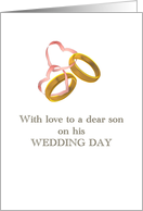 Wedding Congratulations Mother to Son Gold Rings Tied Together card