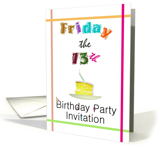 Friday the 13th birthday party invitation, wobbly lettering card