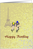 Birthday Cyclists And Cycle Race Eiffel Tower card