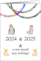 Twins First Birthday Born December 31 2023 and January 1 2024 card